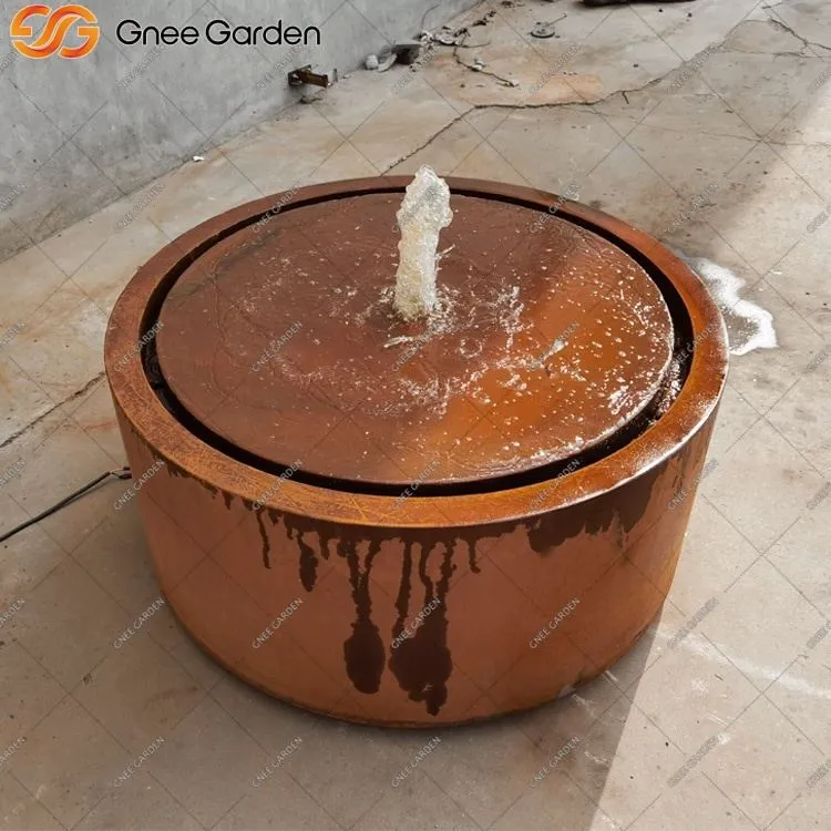 Nodwedd Dwr Corten Awyr Agored Gyda Phwmp Wedi'i Adeiladu